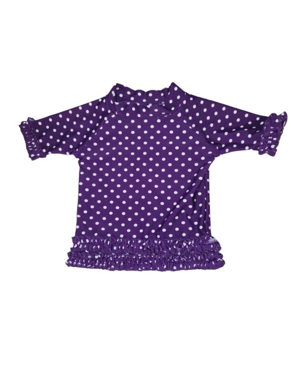 Rufflebutts Girls 12-18 M Purple White Polkadot Short Sleeve Rash Guard 1941